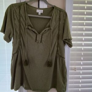 Wonderly Olive Green Blouse with Tassel Details